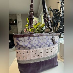 Coach Signature Patchwork Purple Tote Bag #F13075